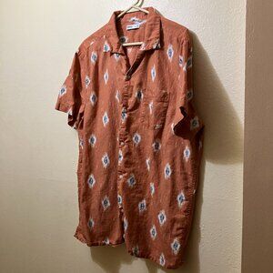 Sonoma Men's Terracotta Geometric Short Sleeve Button Up Linen Blend Shirt XL
